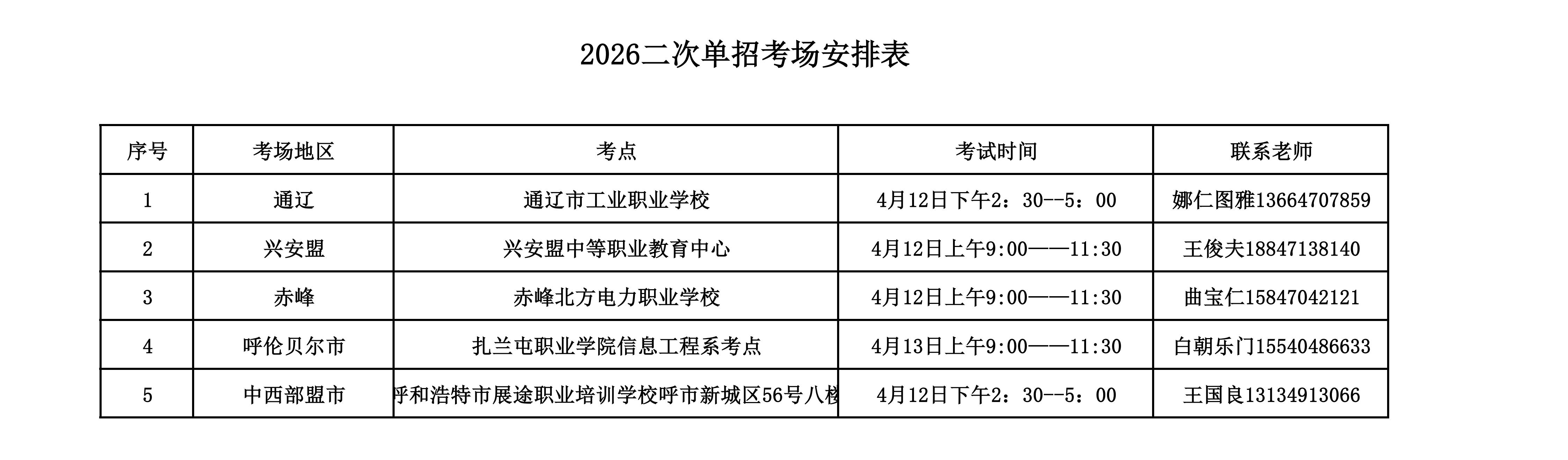 呼伦贝尔、赤峰、通辽、兴安盟-、中西部考点26二次单招考试安排表.jpg